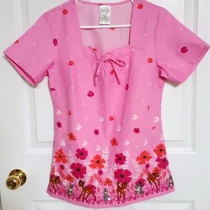 Disney Bambi Pink Scrub Top XS
